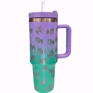 Puppie Love Dog 40 ounce Violet Green Stainless Steel Travel Tumbler -NEW